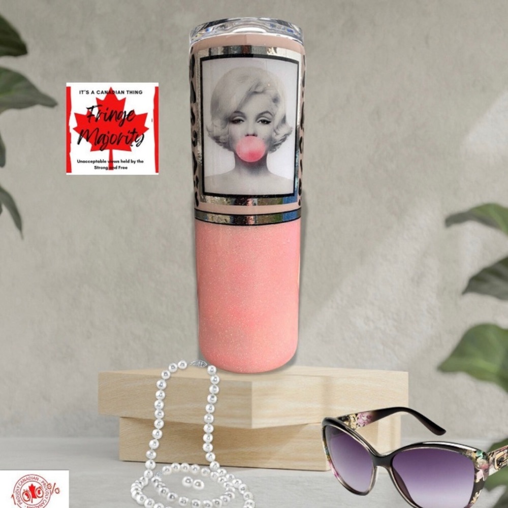 Marilyn iconic pink leopard glitter epoxy tumbler, 20oz skinny, insulated